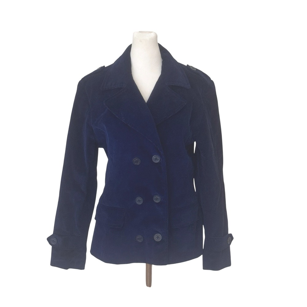 International Scene Navy Blue Corduroy Pea Coat Double Breasted Anchor Button 6